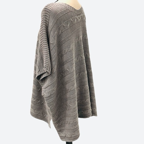 OLD NAVY HORIZONTAL CABLE KNIT GRAY BOATNECK PONCHO COTTON/RAYON SWEATER - Picture 3 of 11